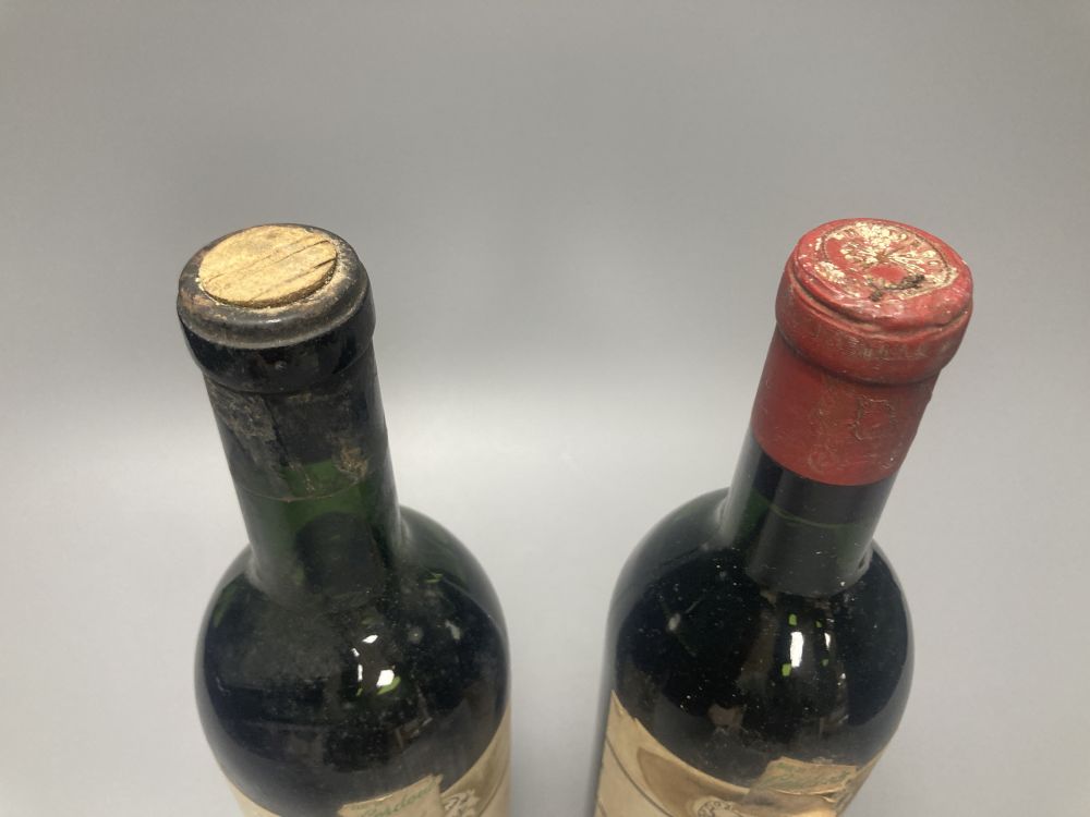 Two bottles of Chateau Mouton Rothschild 1958 (one foil lacking)
